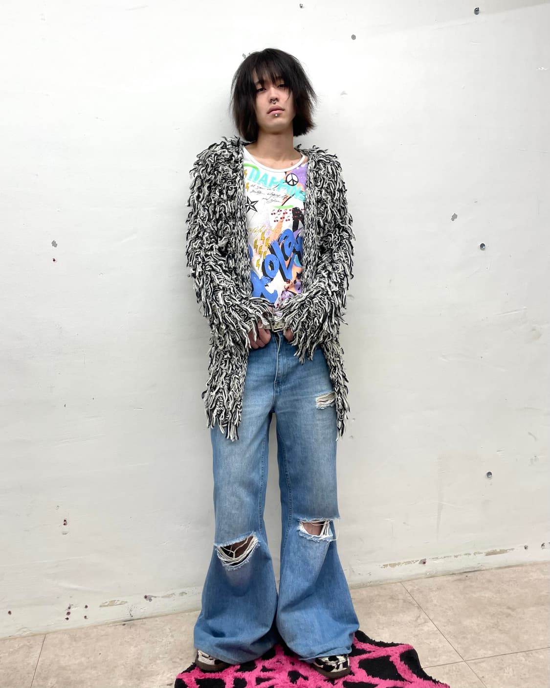  Black and white fur rope cardigan 상품이미지5