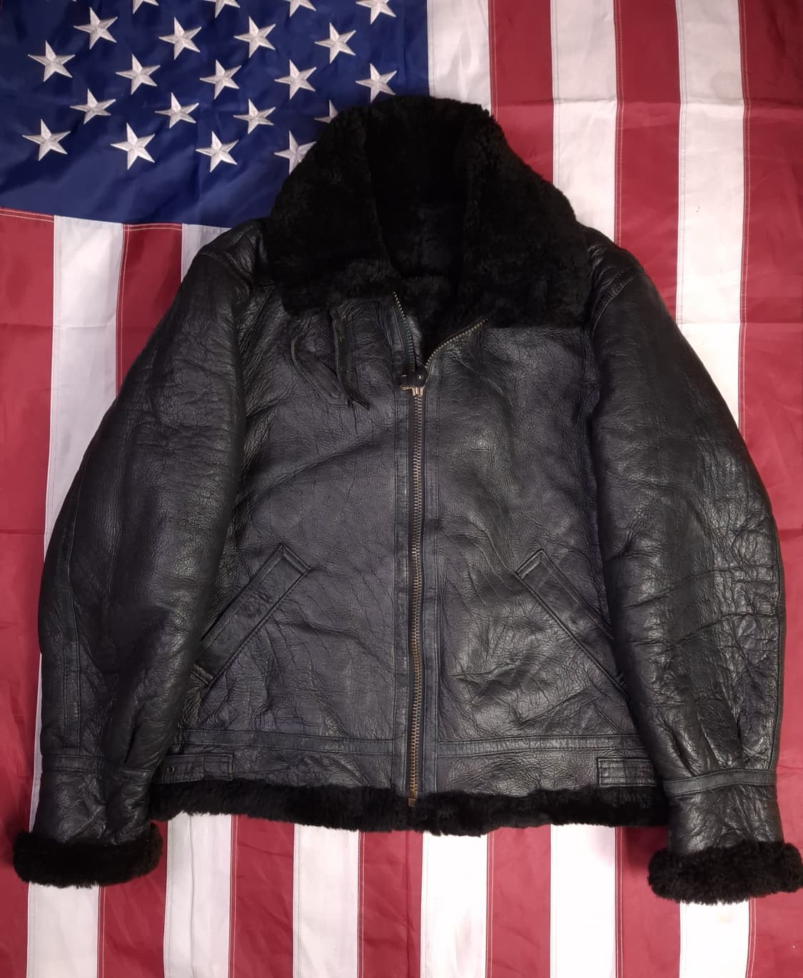 90's 국내산 미공군 B-3 TYPE 리얼레더 항공폭격기 무스탕 상품이미지1