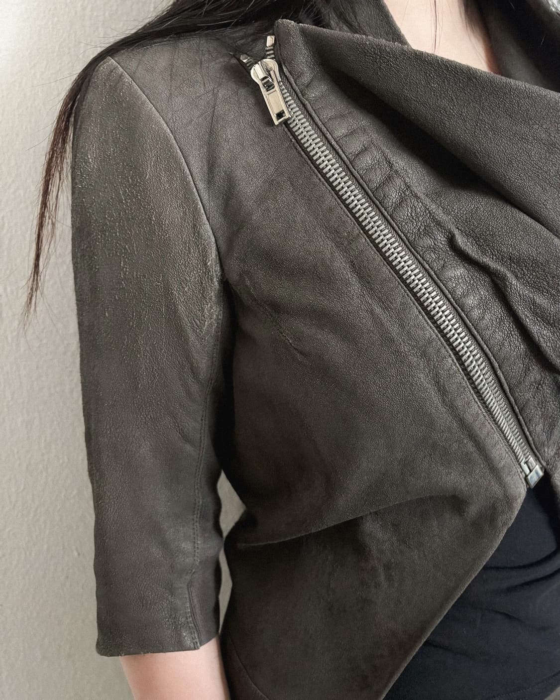 릭오웬스 2012 하이넥 드레이프 하프슬리브 바이커자켓 상품이미지4