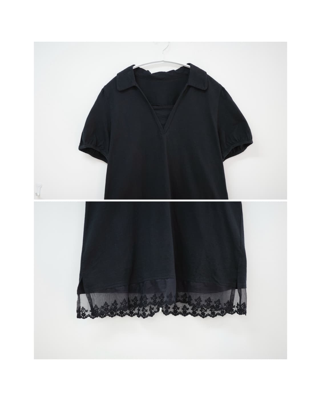 Black collar lace puff T-shirt 상품이미지2