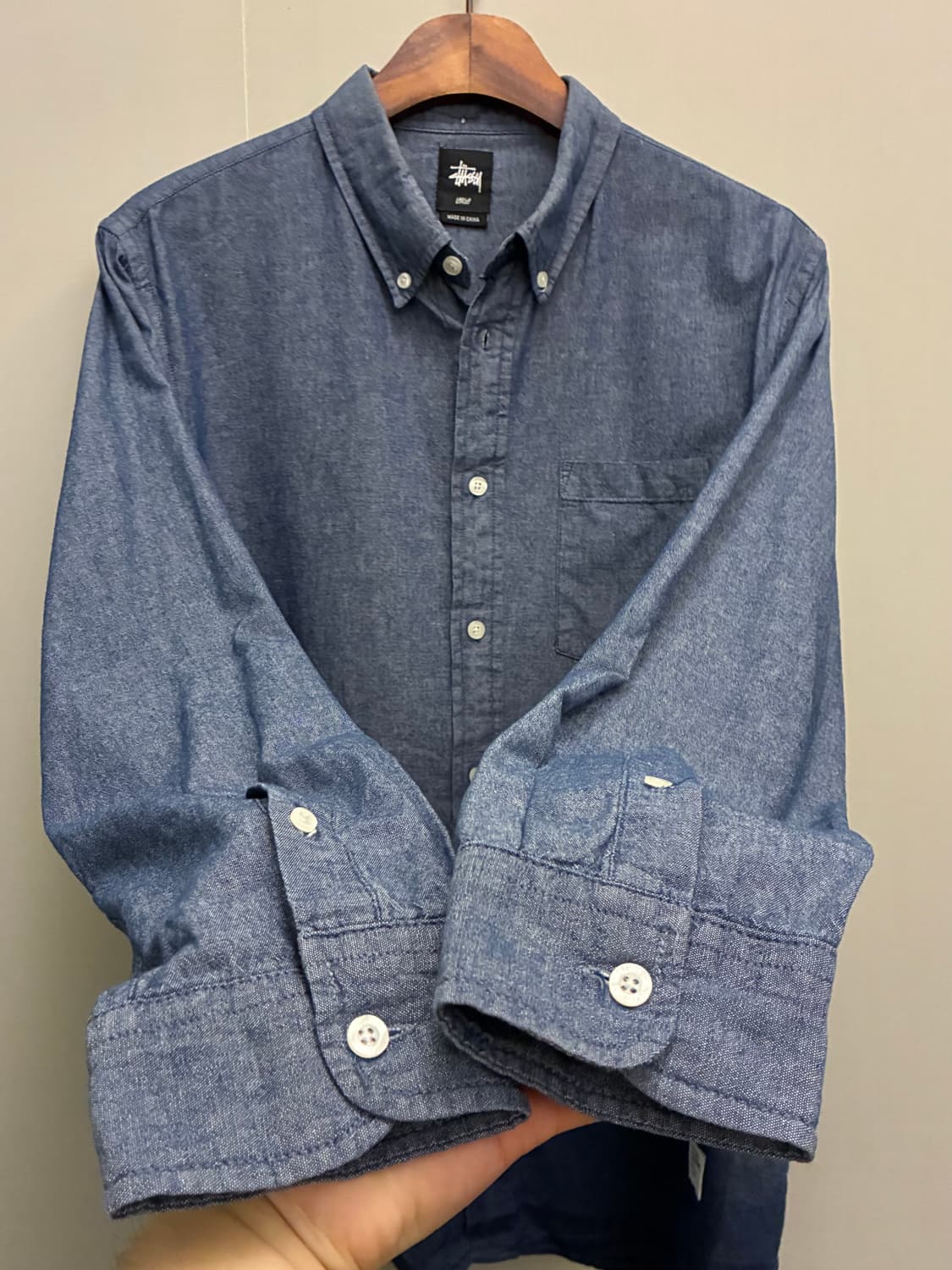 (L)Stussy 스투시 코튼 포켓 버튼다운 샴브레이셔츠 데님셔츠 상품이미지5
