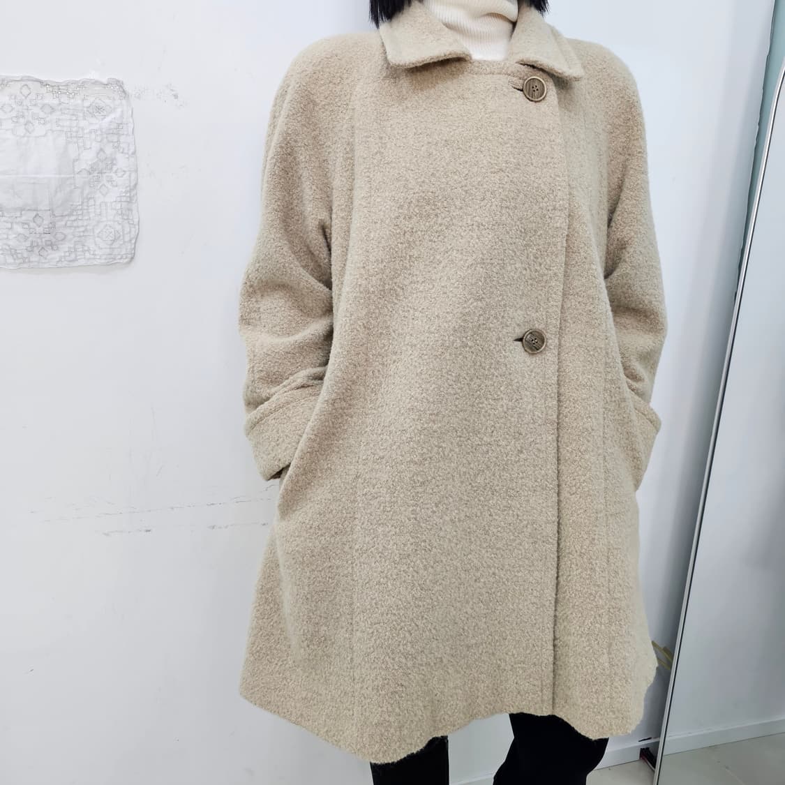 SANYO 울 블렌드 내추럴 베이지 하프코트 상품이미지4