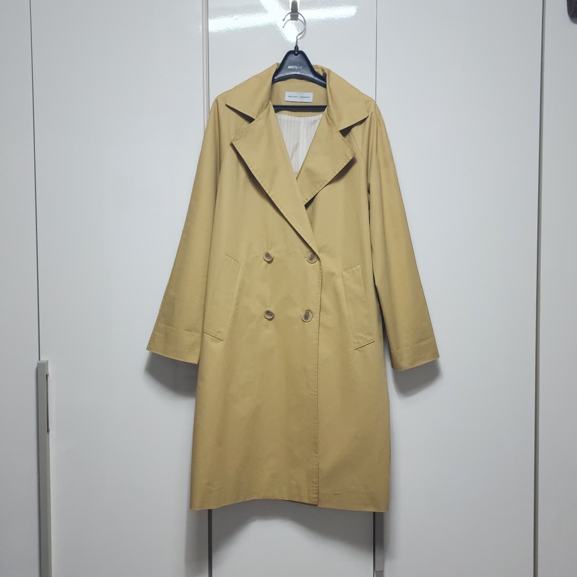 멜로디가든 베이직 코튼 트렌치코트 더블버튼 하프 롱 베이지 아우터 상품이미지1
