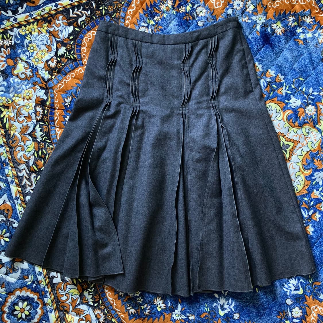 Courreges 꾸레쥬 셔링 플리츠 스티치 그레이 울 모직 스커트 치마 상품이미지1