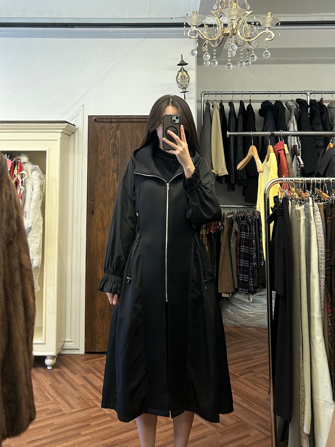 스피치오 정품 블랙 후드코트 상품이미지8