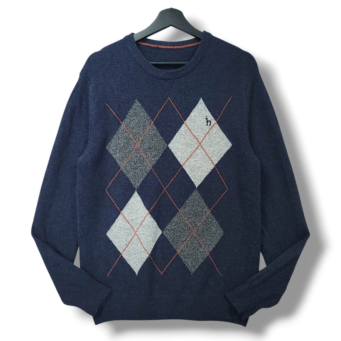 [95] 헤지스 네이비 체크배색 울 혼방 아가일 니트 상품이미지1