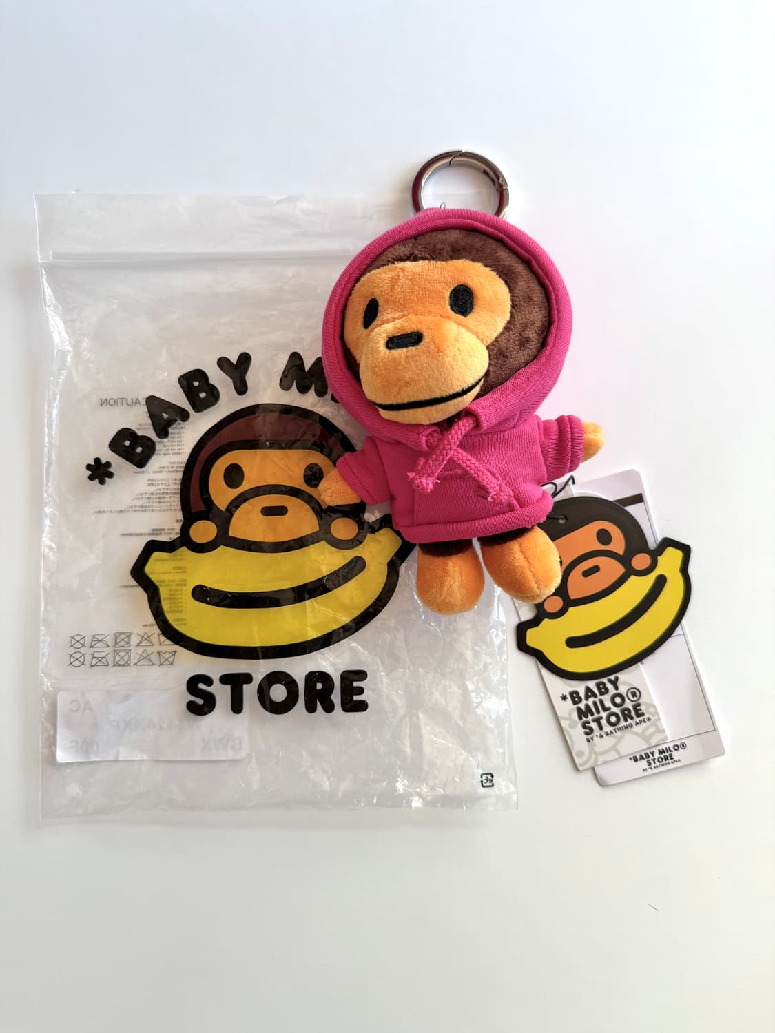 베이프 정품 베이비 마일로 플러시 돌 키링 후드 핑크 상품이미지1