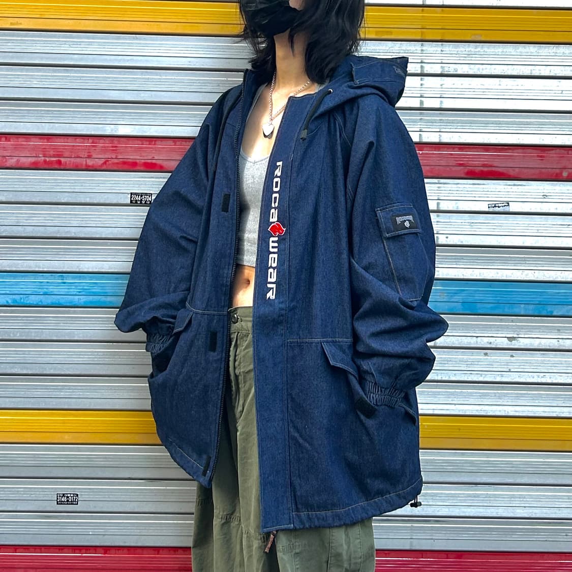90s street 로카웨어 올드스쿨 오버핏 데님 자켓 후드 청자켓 상품이미지3