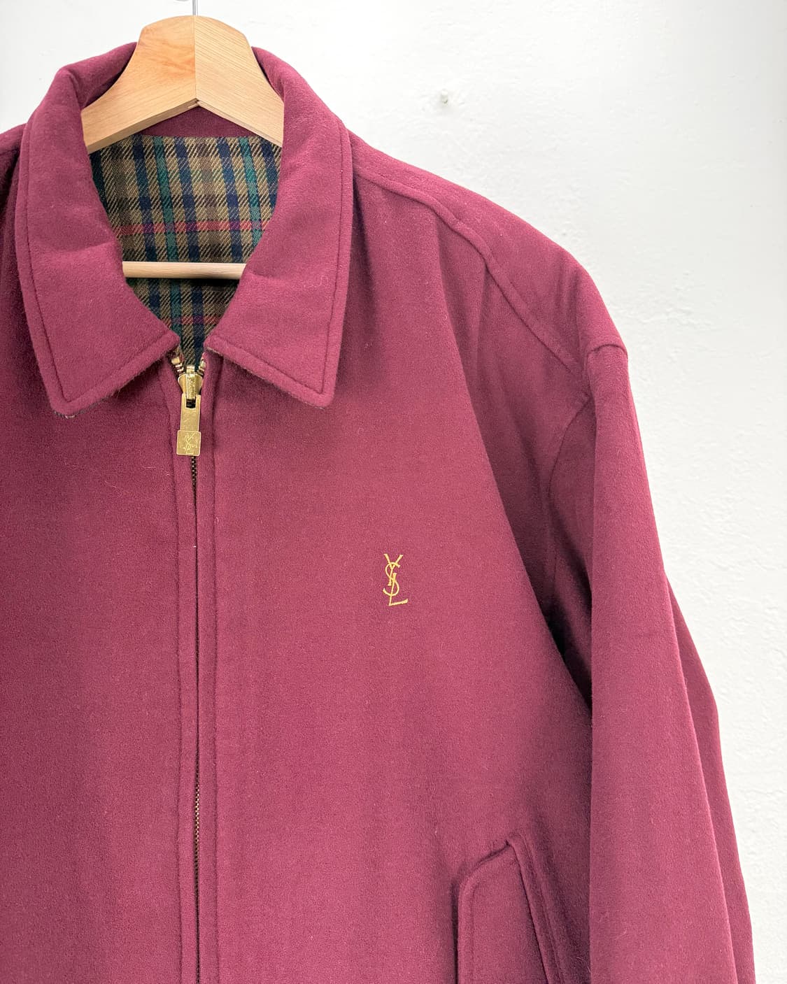 이브 생로랑 뿌르 옴므 리버시블 체크 버건 울 블루종 자켓 상품이미지4