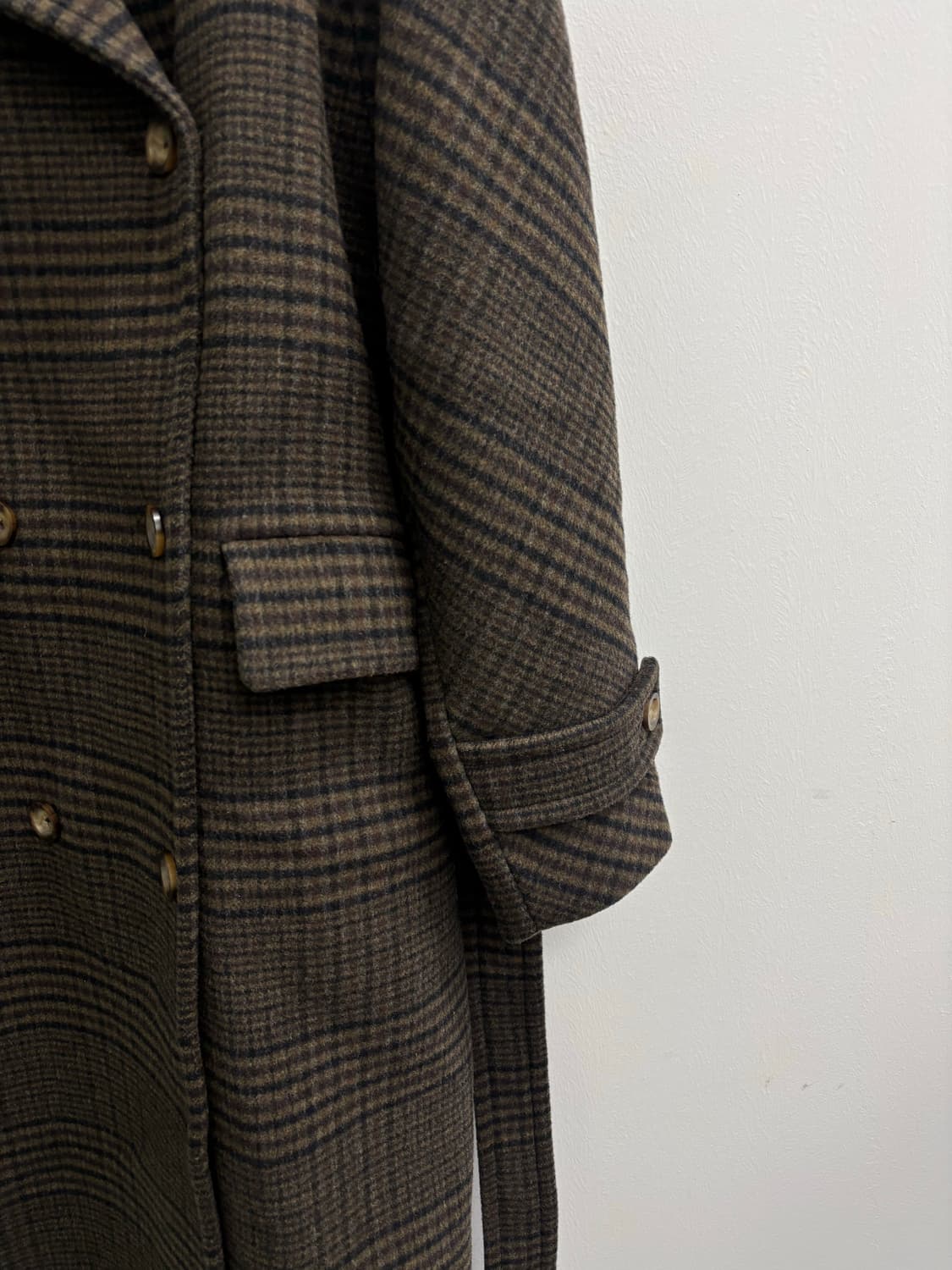 모한 MOHAN 체크 더블 브레스티드 롱 코트 상품이미지8