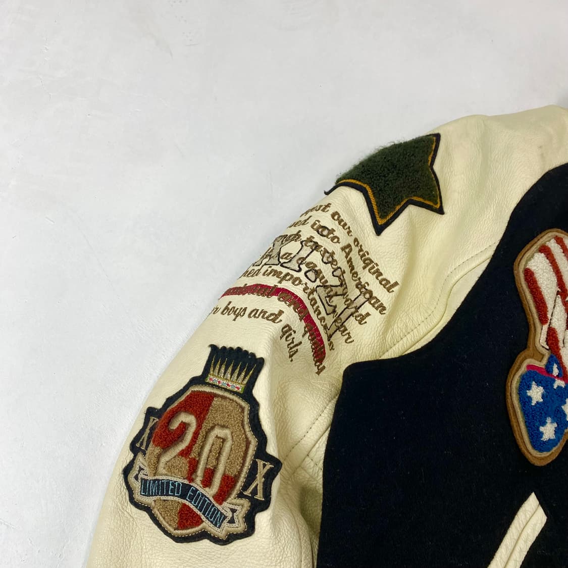 라이트 스태프 챔프 팀 빈티지 레더 배색 바시티 자켓 (100) 상품이미지6