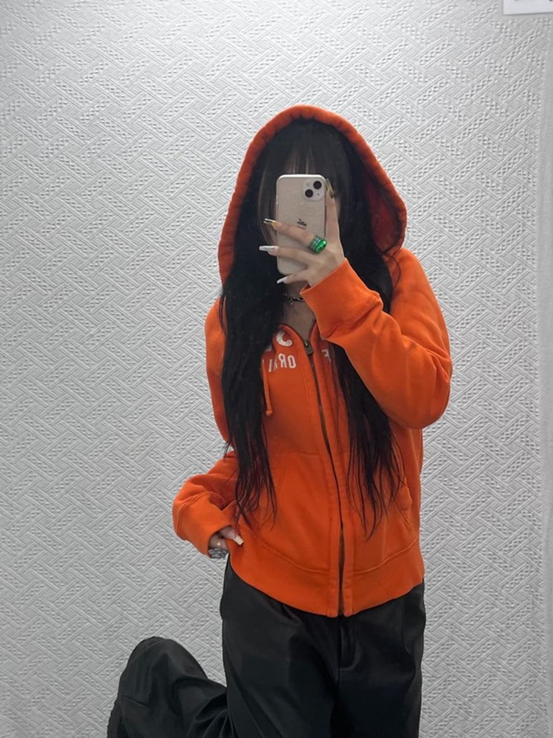 홀리스터 Y2K 00's 대장급 오렌지 기모 후드집업 S C08011 상품이미지2