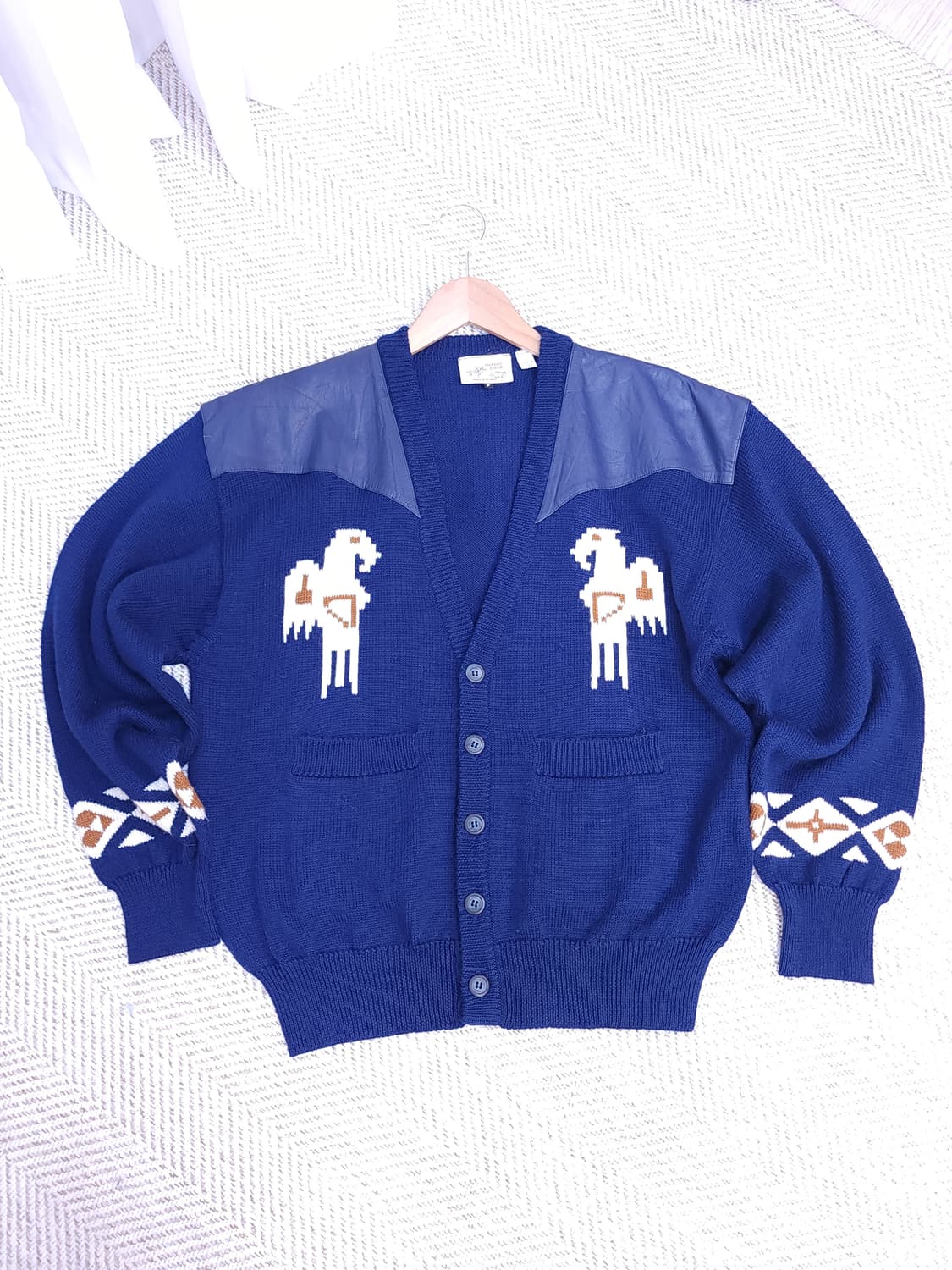 레더견장 울 가디건 상품이미지3