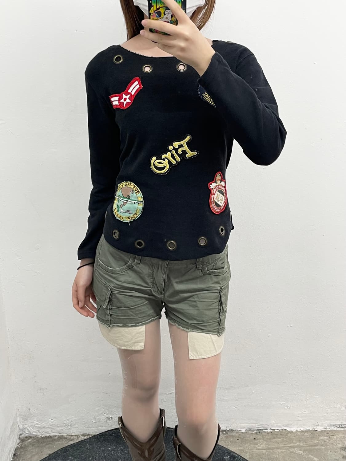 y2k 블랙 패치 펀칭 슬리브 상품이미지4