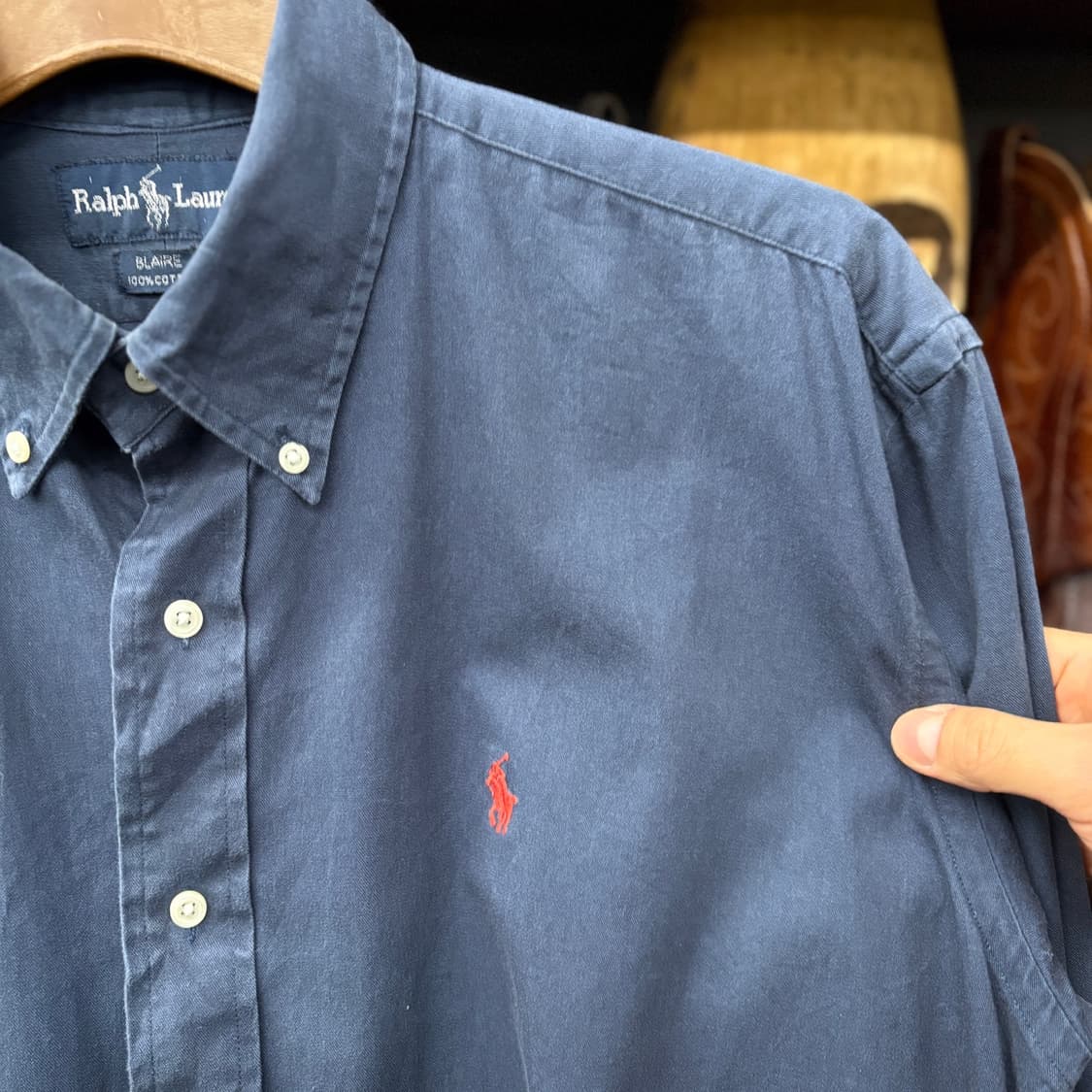90s 폴로 랄프로렌 레드포니 헤비코튼 솔리드 오버셔츠 네이비 N335 상품이미지5
