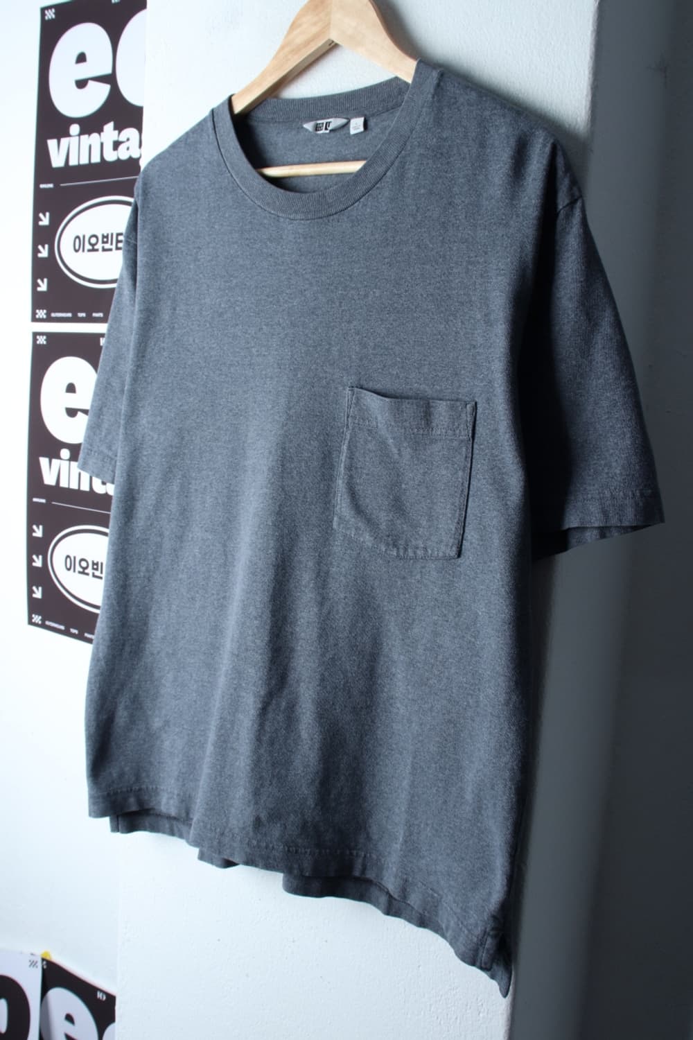 (L-XL) 유니클로 반팔 티셔츠 U라인 포켓 그레이 무지-H32742 상품이미지1