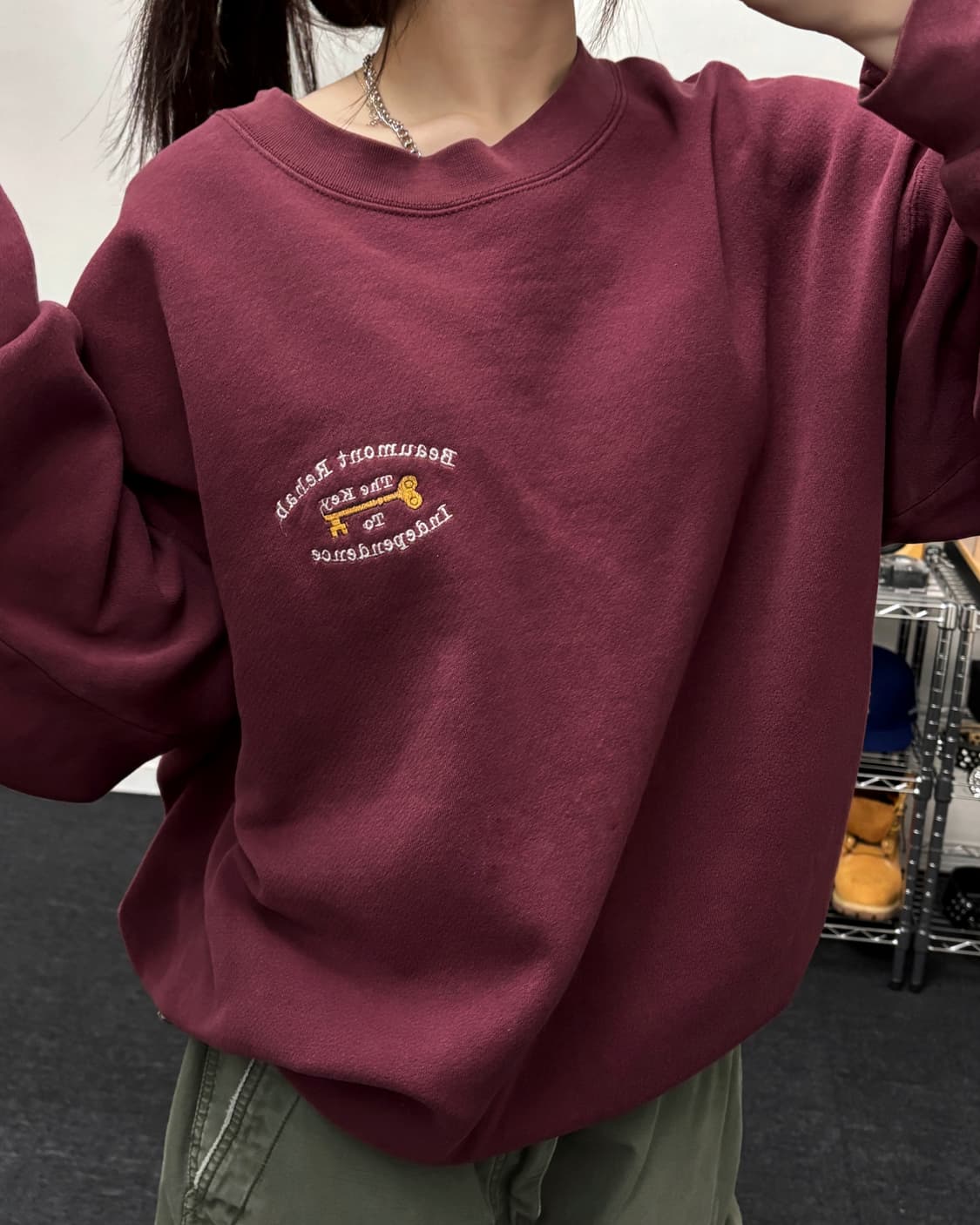 리 90s 아메리칸 오버사이즈 버건디 맨투맨 상품이미지1