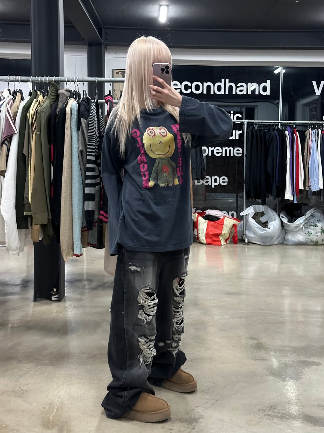 히스테릭 글래머x솔로이스트  빈티지 캐릭터 그래픽 롱슬리브 상품이미지2