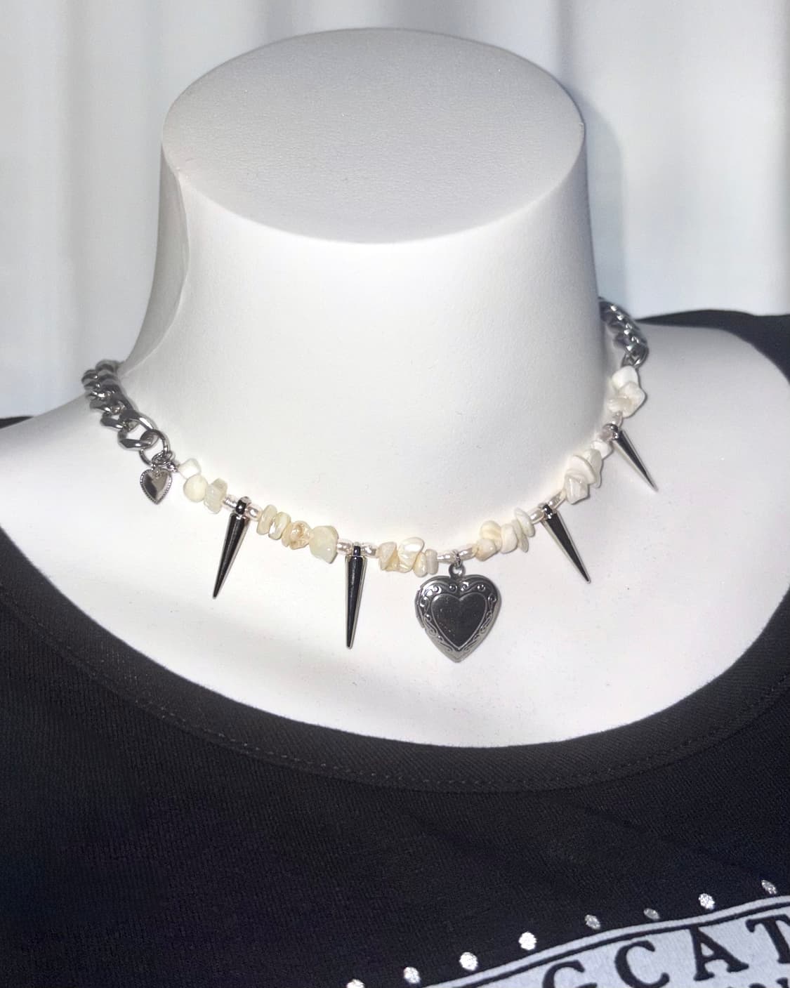 [shell heart] 펑크 자개 진주 앤틱 하트 비즈 써지컬 목걸이 상품이미지4