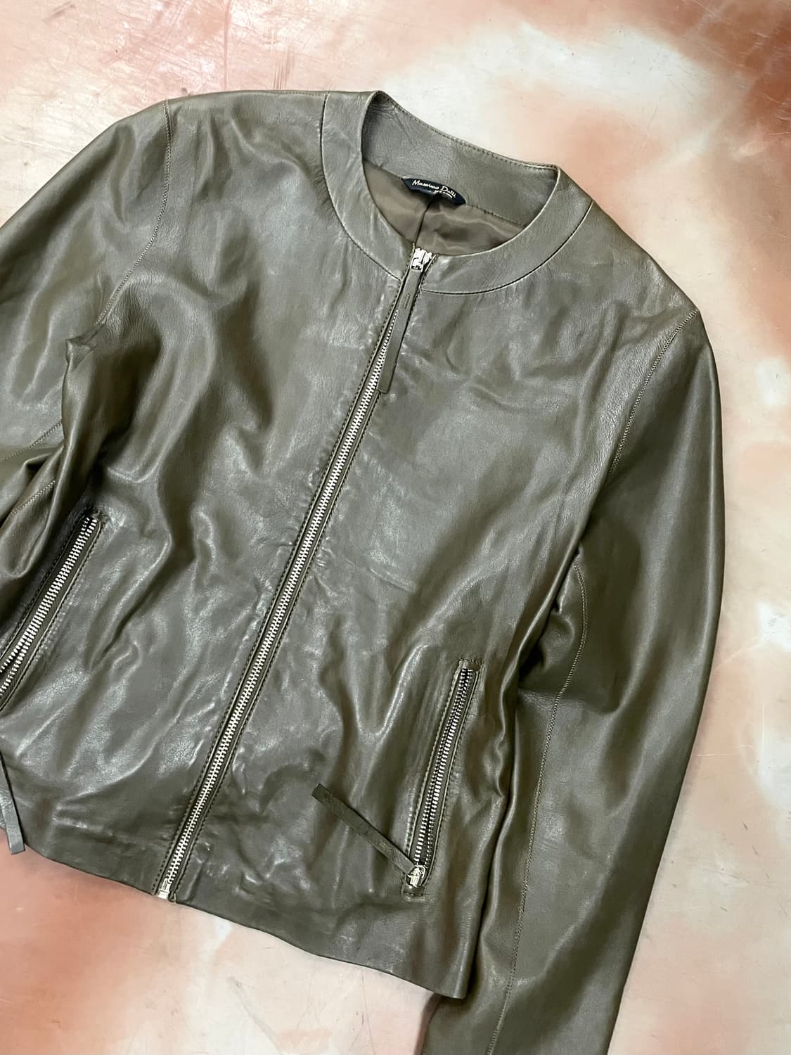 Khaki Slim Leather Jacket 상품이미지4