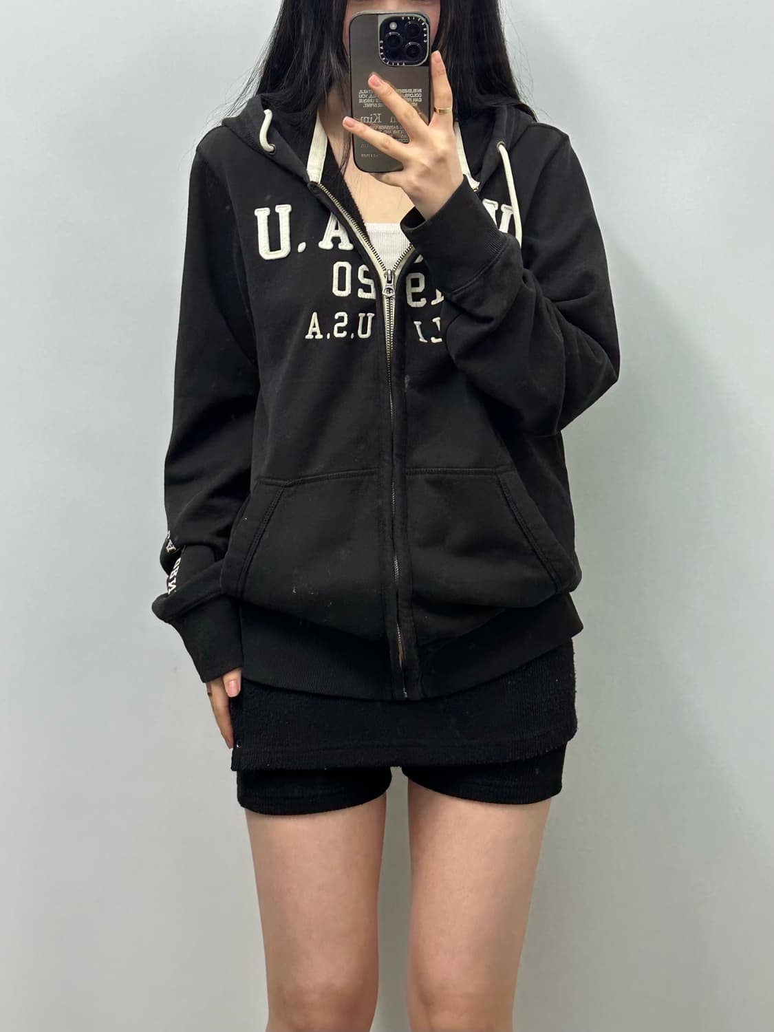 후아유 y2k 와투케 블랙 후드집업 상품이미지1