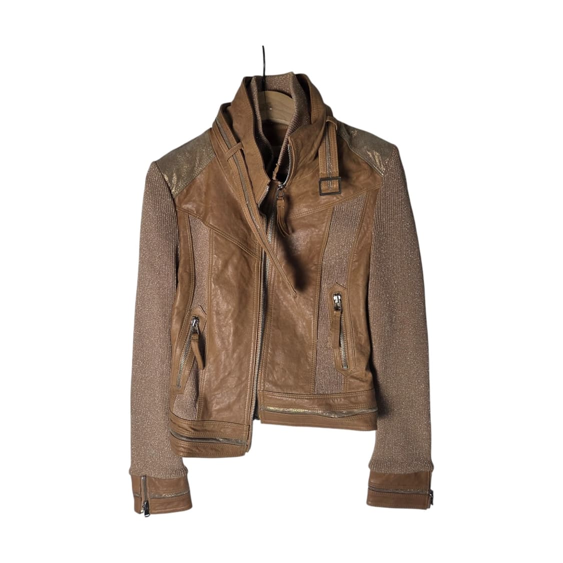 [EGOIST] 에고이스트 믹스패브릭 비대칭 가죽자켓 상품이미지1