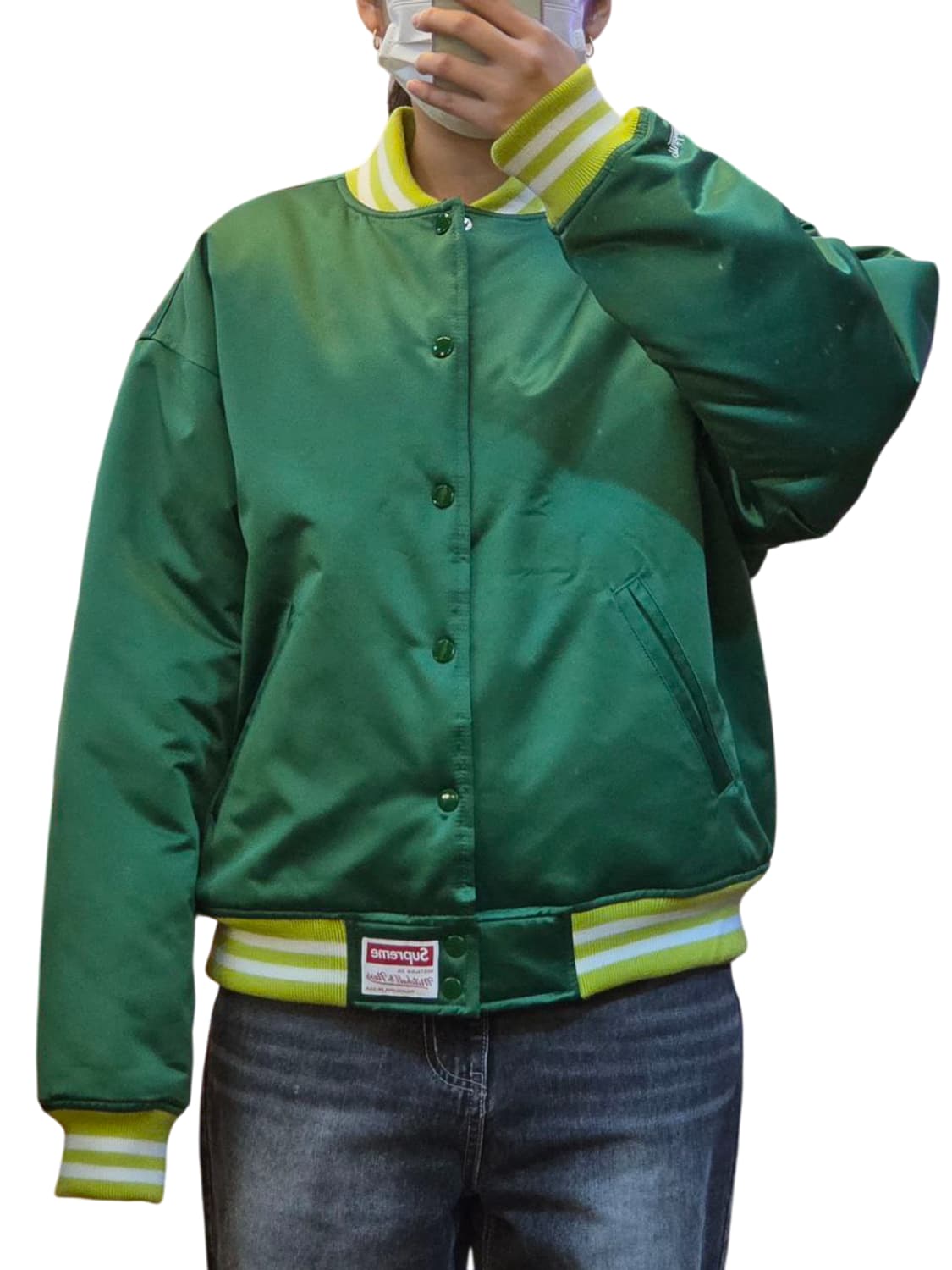 24FW 슈프림 미첼 & 네스 사틴 바시티 자켓 그린  상품이미지7