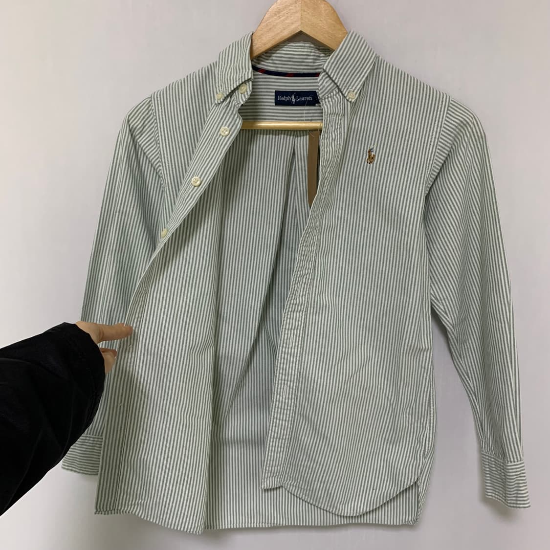 폴로랄프로렌 키즈 여성 스트라이프 슬림핏 7부 소매 셔츠 민트 상품이미지6