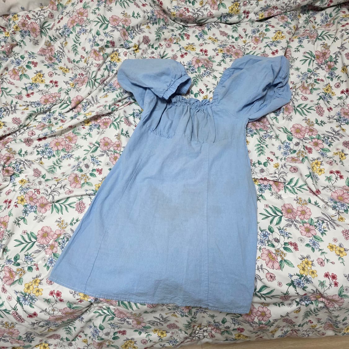 **서비스)하늘색 스카이블루 발레코어 히메갸루셔링퍼프 스모크 미니 원피스 상품이미지3