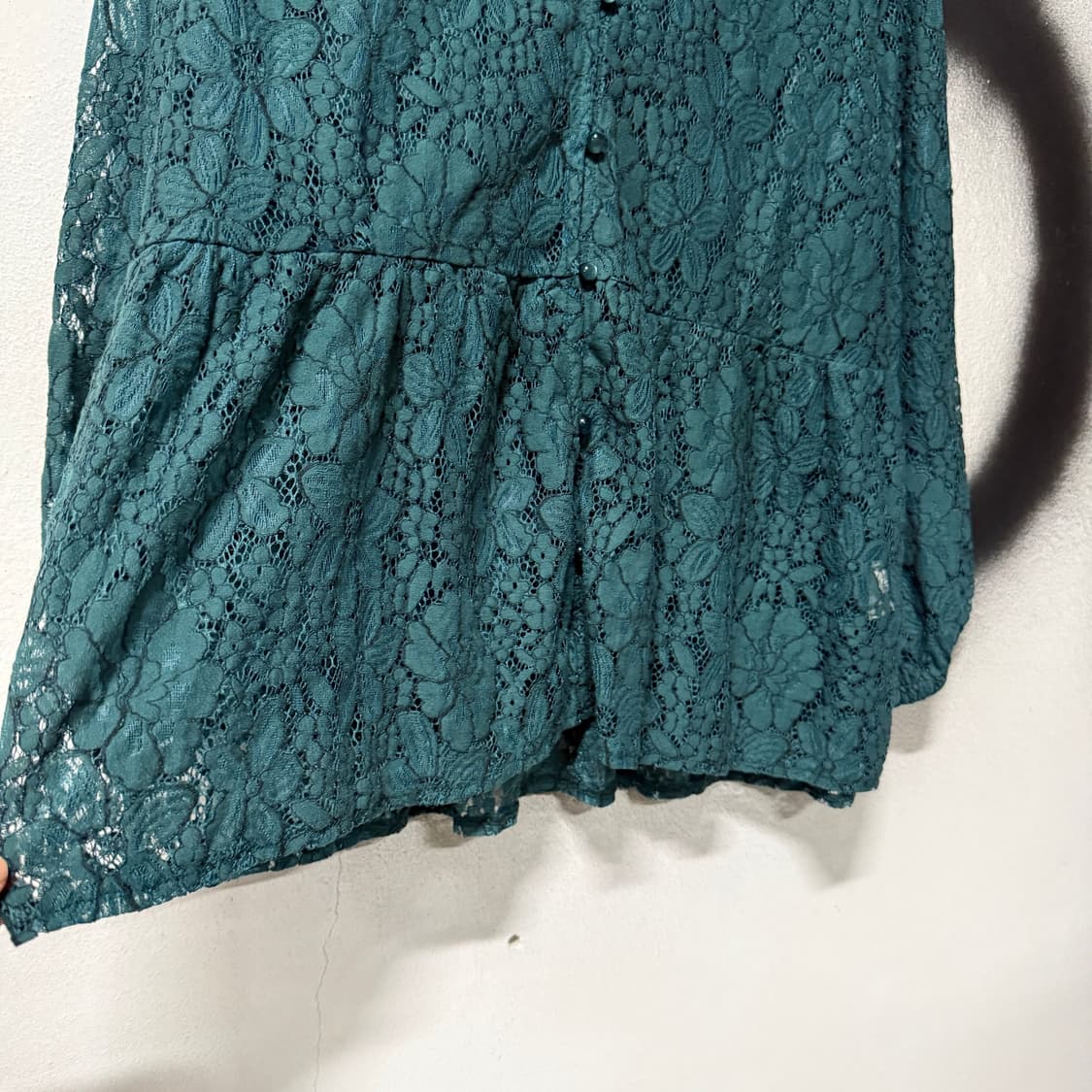 VTG 빈티지 딥그린 크로쉐 레이스 프릴 블라우스 가디건 상품이미지4