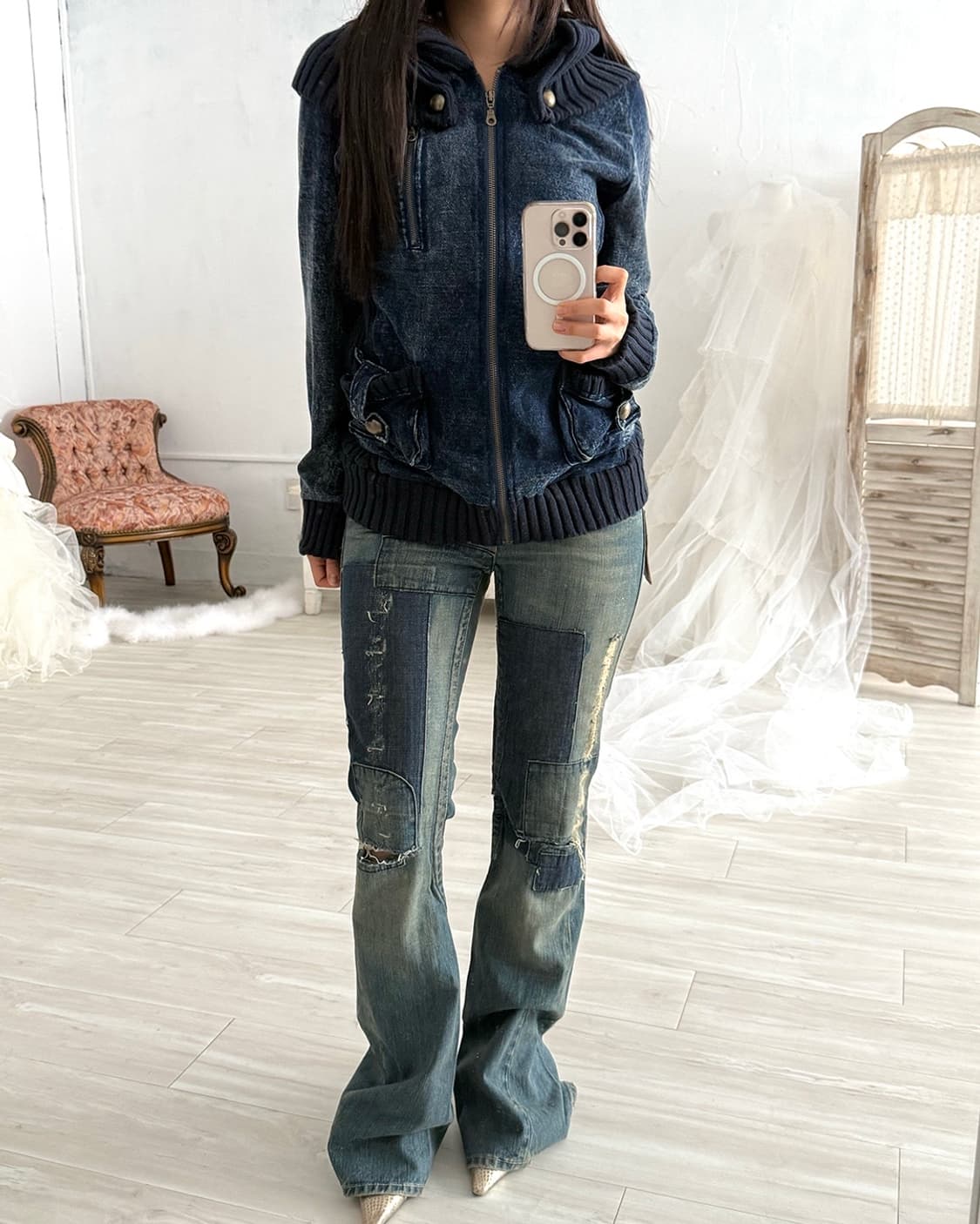 Joey Patchwork Bootcut Denim Pants 상품이미지9