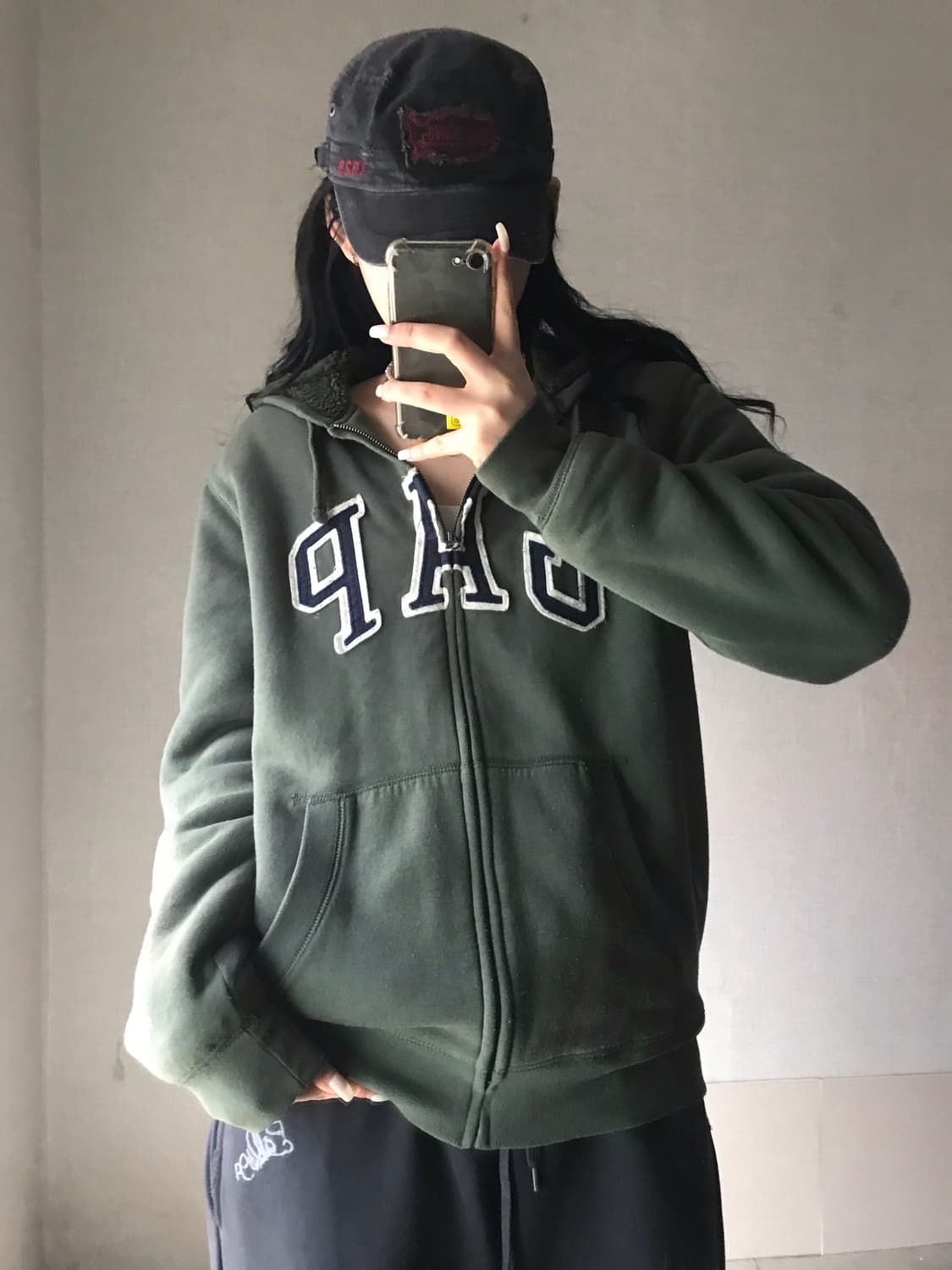 갭 카키 보아털 후드집업 상품이미지1