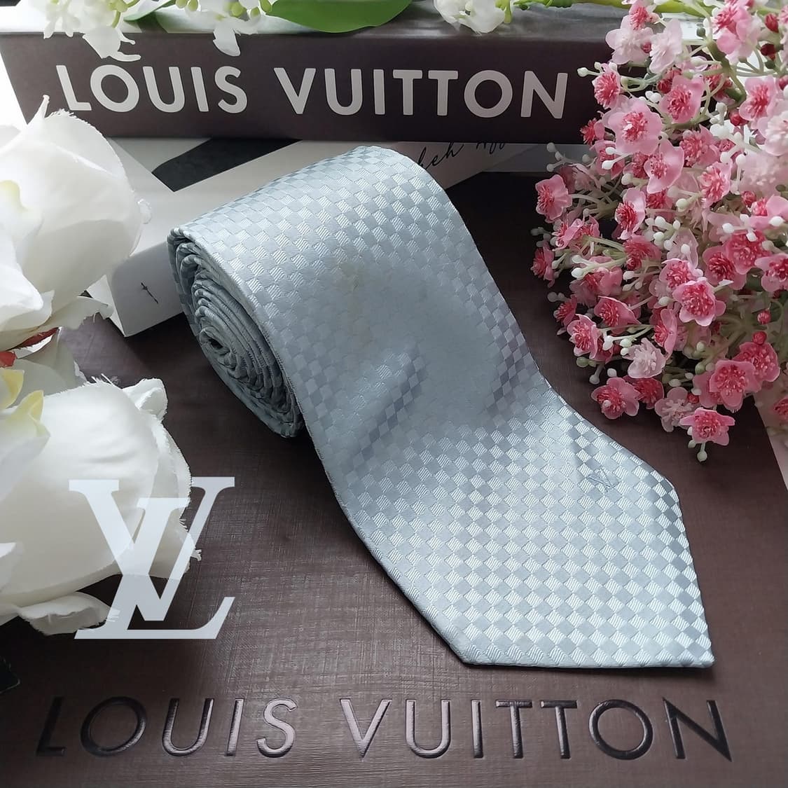 루이비통 실크 스카이 블루 자카드 넥타이 9cm B등급 K2085 상품이미지1