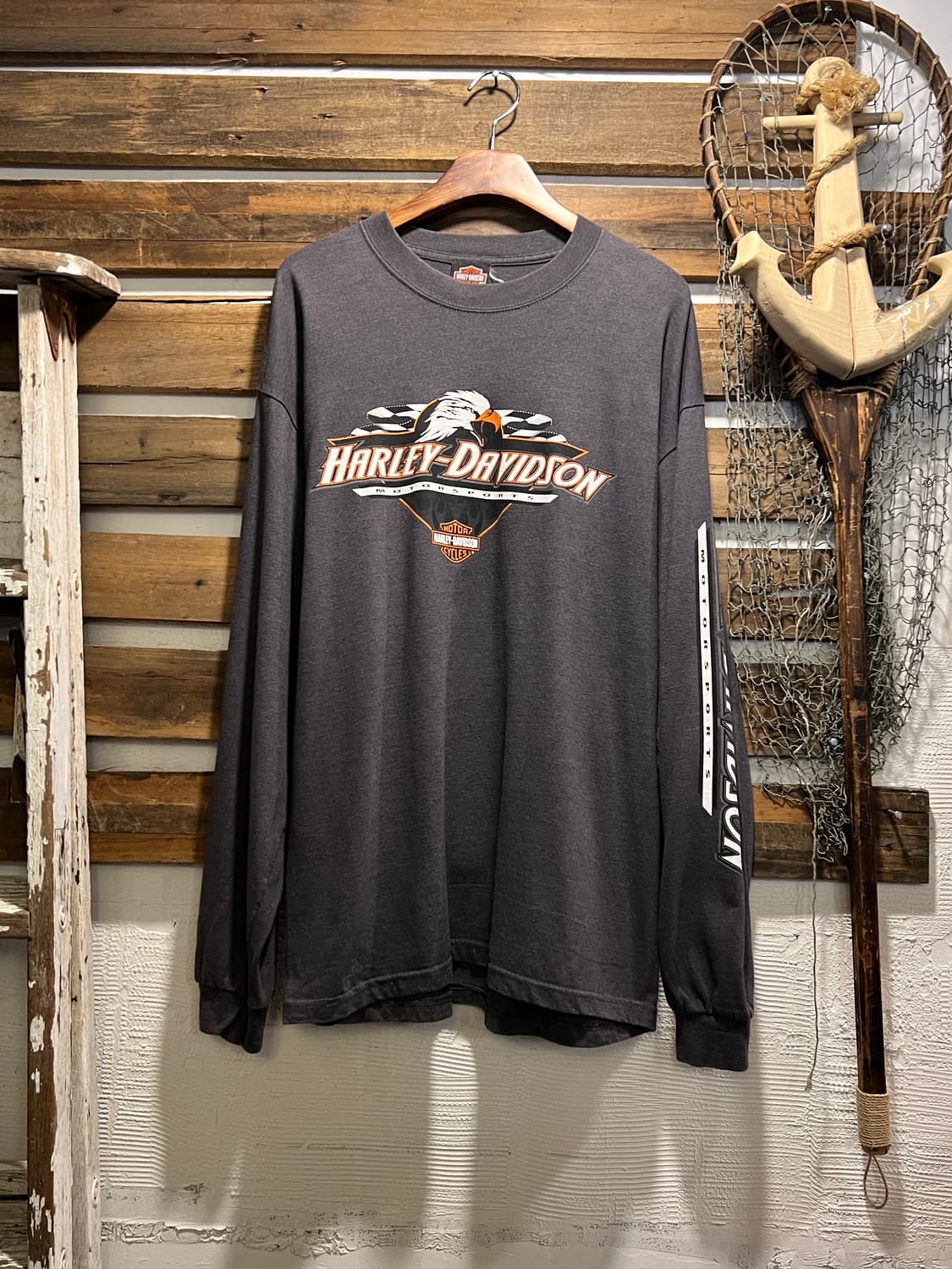 [XL]00s 할리데이비슨 USA Made 스펠아웃 이글 롱슬리브 티셔츠 상품이미지1
