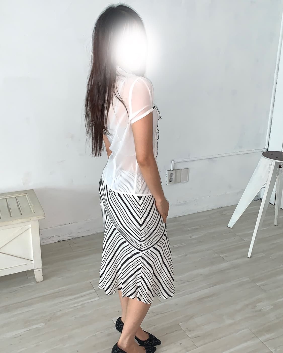Black & White Stripe Midi Skirt 상품이미지5