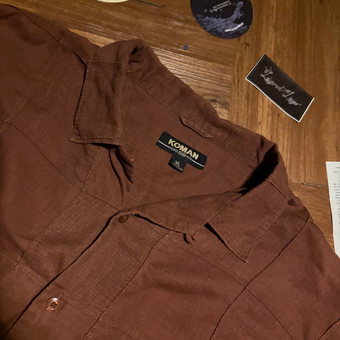 90s Japanese Brown linen textured shirt 상품이미지4