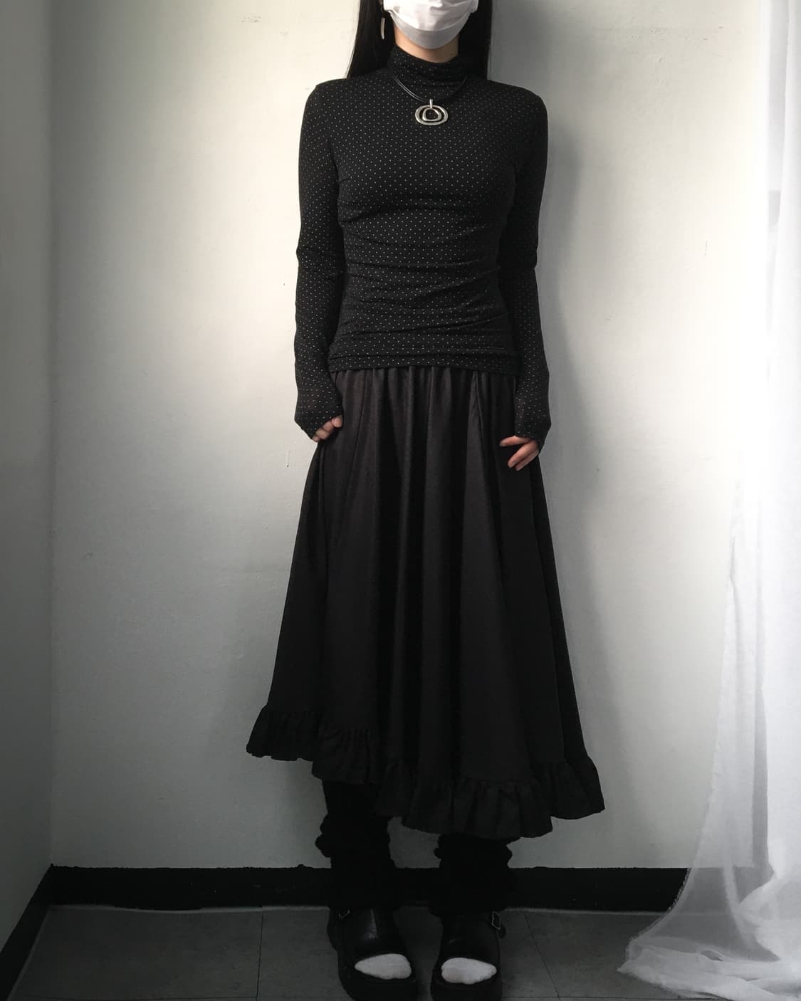 Dot pattern high neck sleeve 상품이미지4