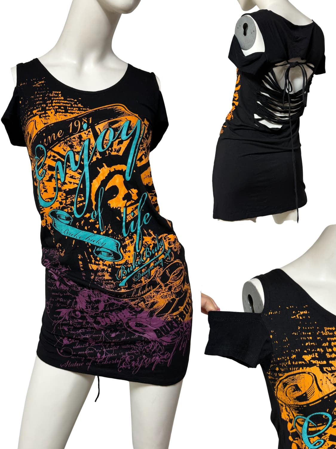 갸루 펑크 오프숄더 원피스 상품이미지1