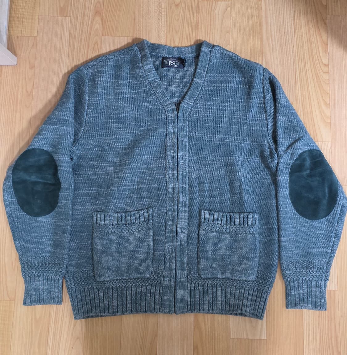 더블알엘 스웨이드 트림 코튼 블렌드 지퍼 카디건 m사이즈 상품이미지3