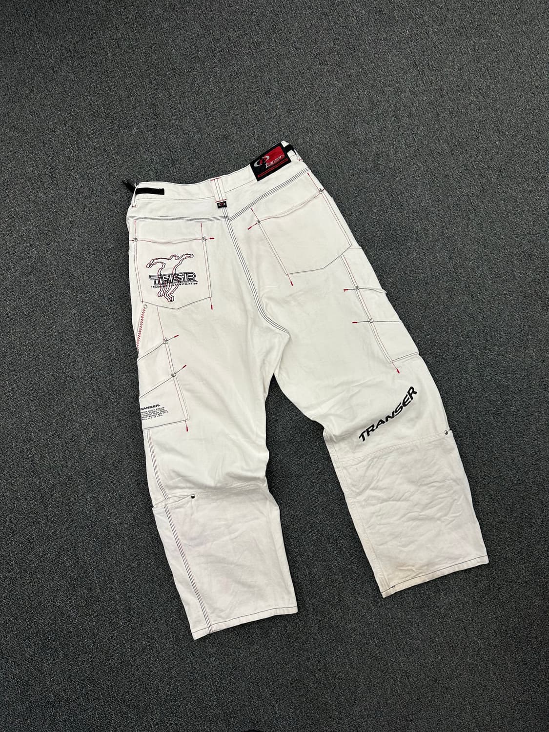 2L)Transer 빈티지 더블니 사이드포켓 화이트 힙합팬츠 상품이미지3