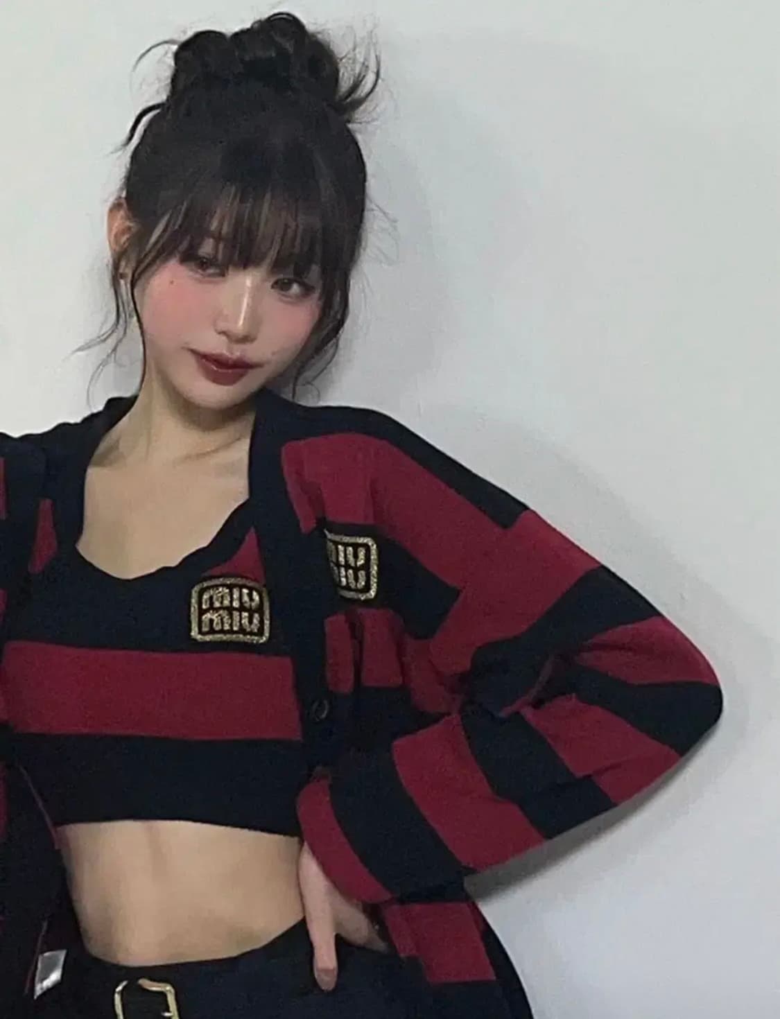 [SET/장원영착용] 미우미우 스트라이프 니트 크롭 탑 가디건 세트 상품이미지4