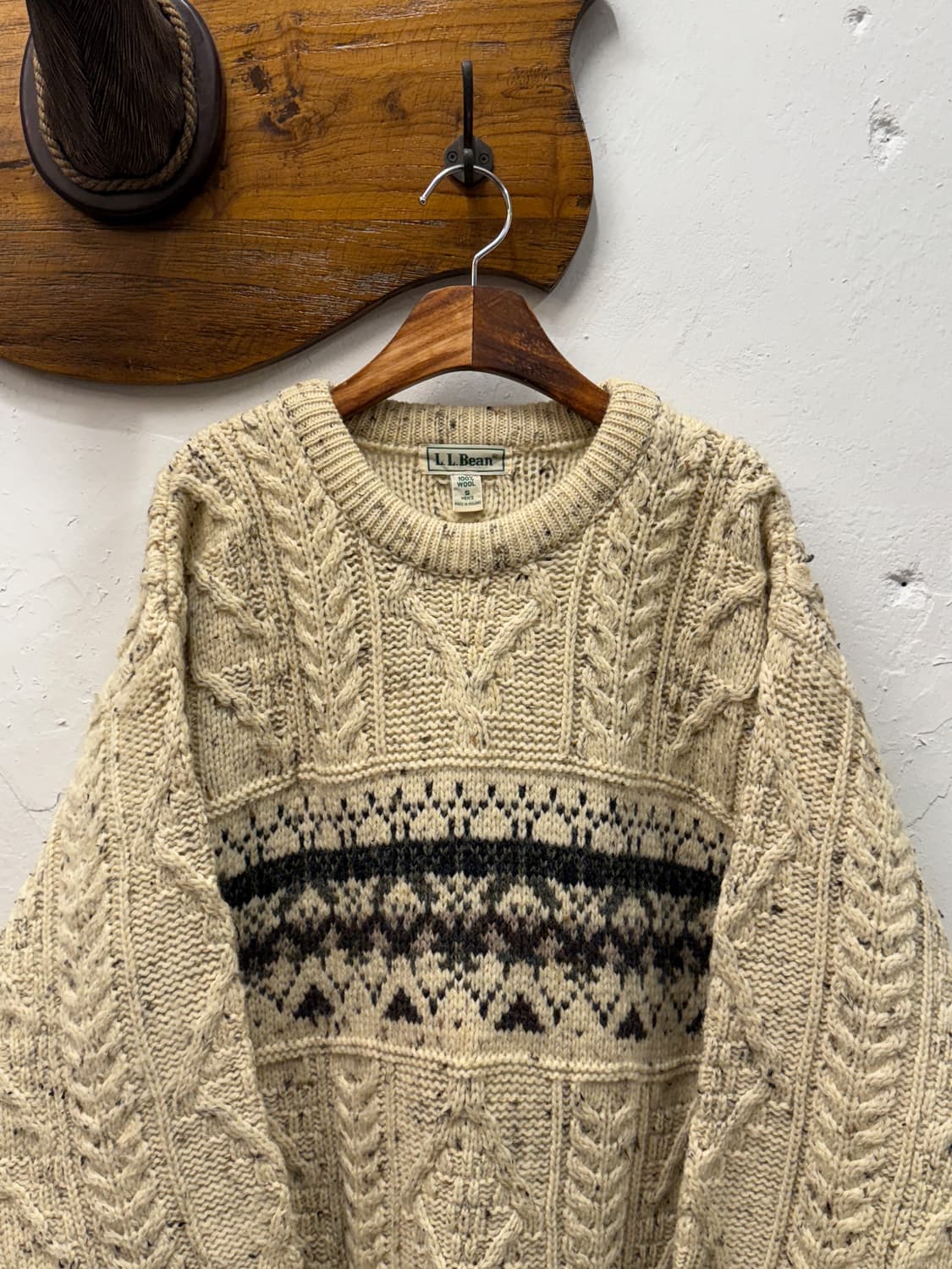 L) 90s L.L.Bean Irish Wool Cable Knit Sw 상품이미지1