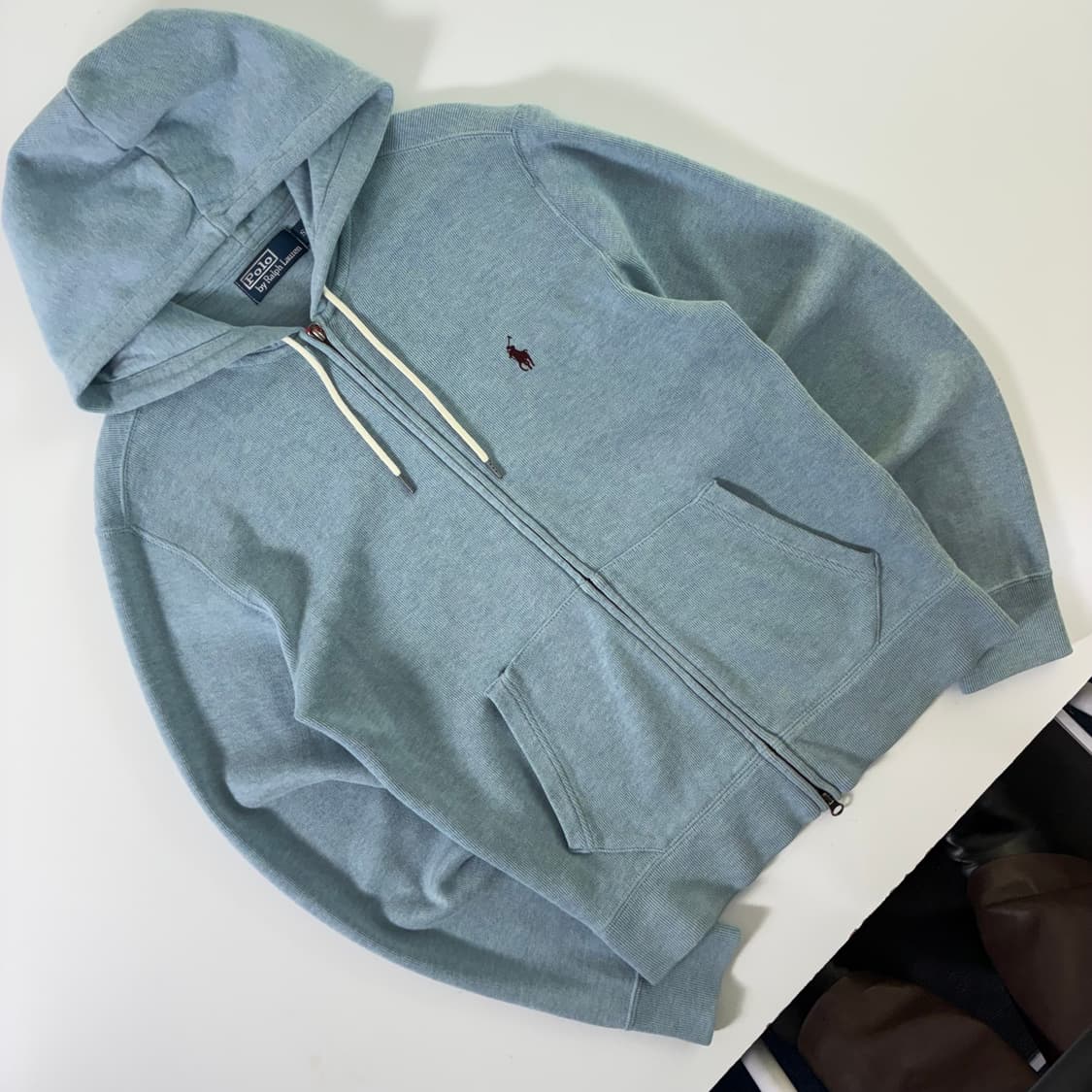 Polo  폴로 랄프로렌 자수 코튼 라이트블루 투웨이 니트후드집업 상품이미지2