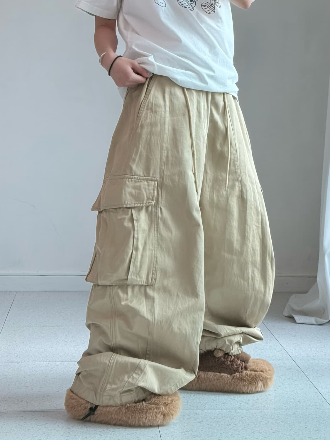 빈티지 베이지 와이드 카고팬츠 상품이미지2