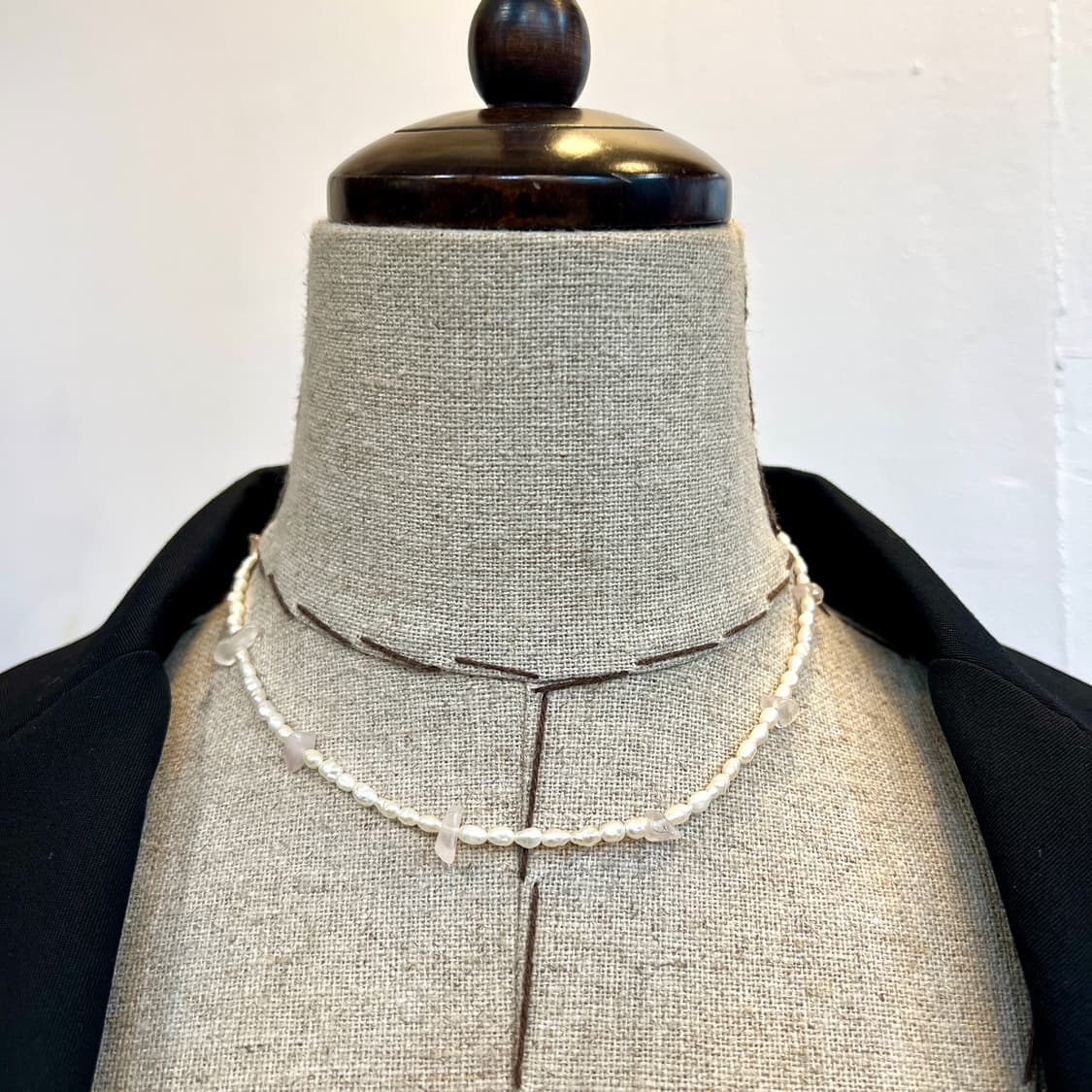 925실버 로즈쿼츠+밥풀진주 목걸이 상품이미지5