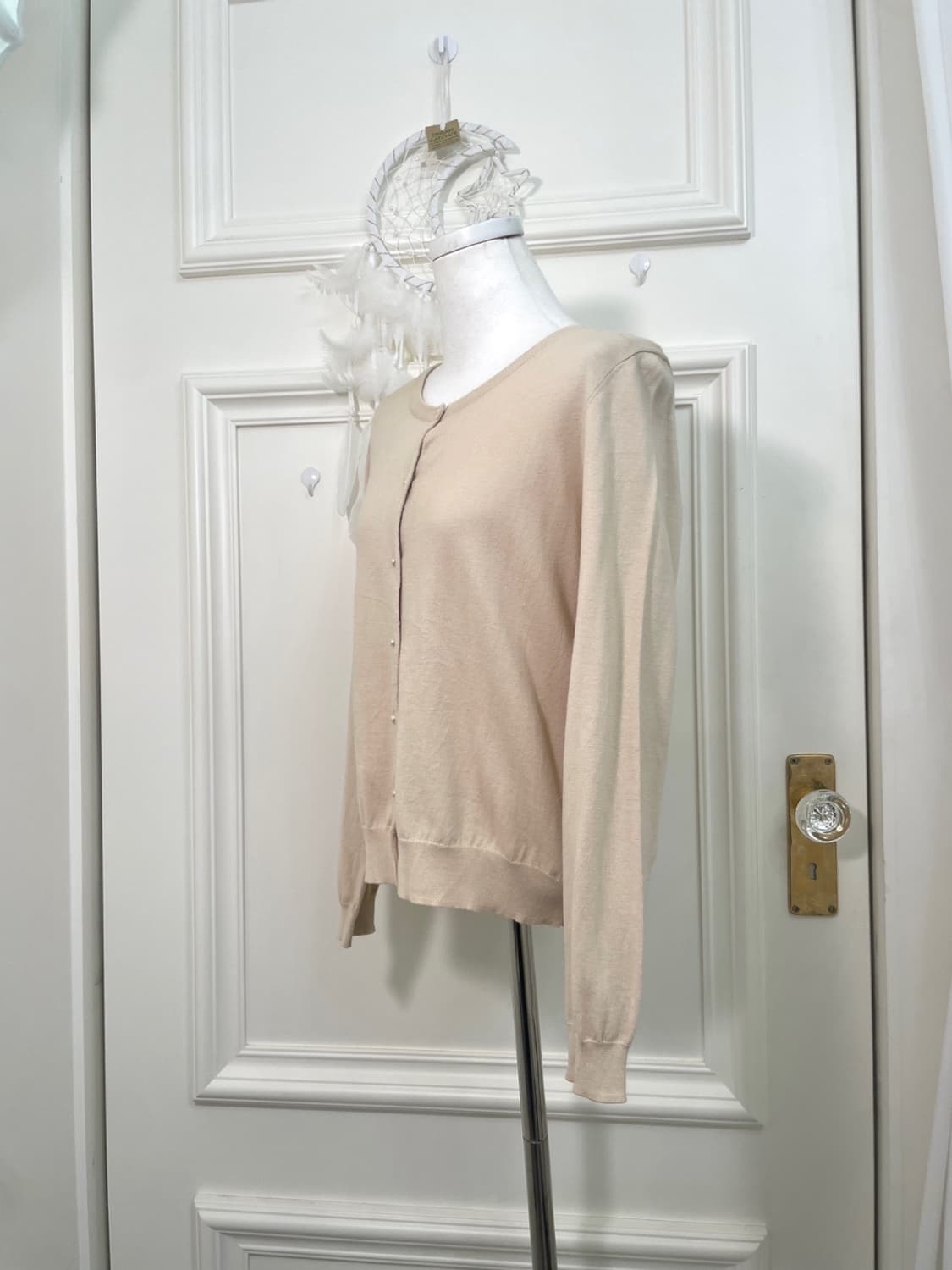 creambeige basic pearl button cardigan 상품이미지2