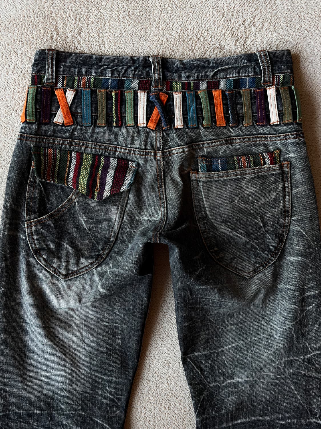 NYLAUS 더블 웨이스트 아플리케 디스트로이드 팬츠 상품이미지5