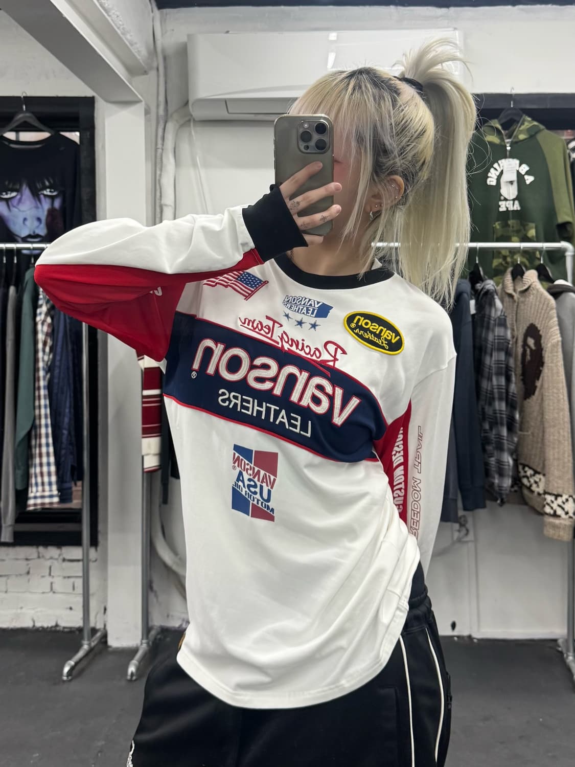 밴슨 레더 사이드 메쉬 바이커 롱슬리브 상품이미지1