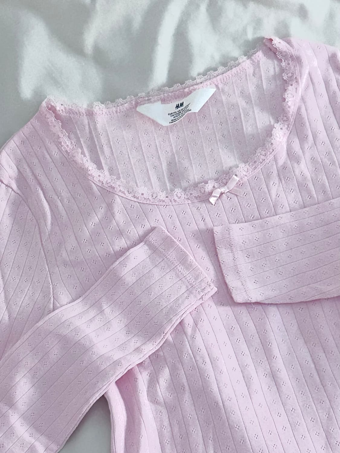 H&M 레이스 포인텔 쿨 베이비 핑크 긴팔 티셔츠 상품이미지1