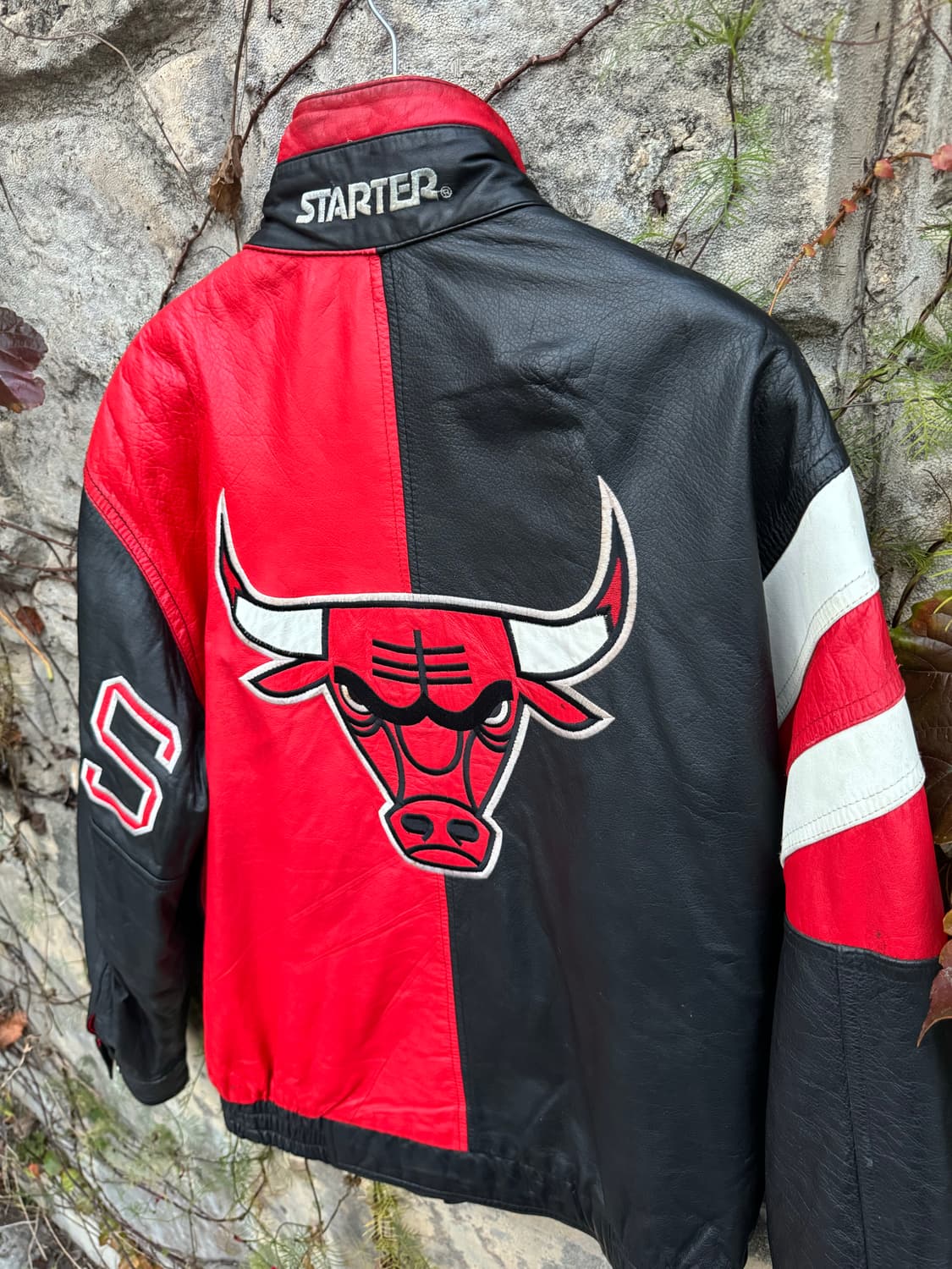 90s 스타터 시카고불스 프린팅 레더 가죽 자켓 L 상품이미지3